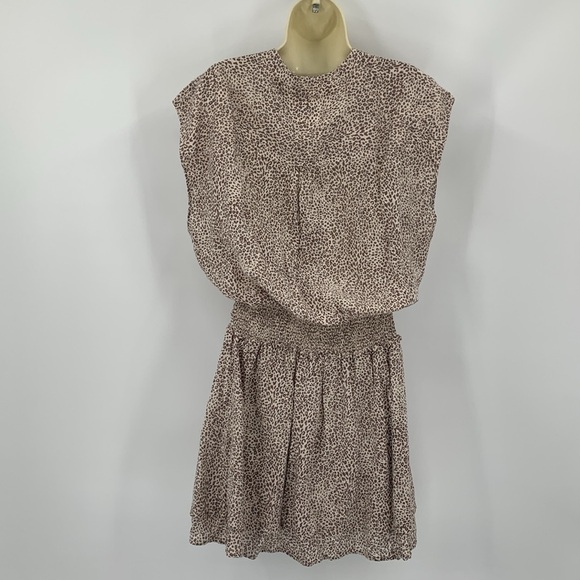 Rails Angelina mini dress linen sand cheetah tan cream smocked layer new Large L - Picture 6 of 7
